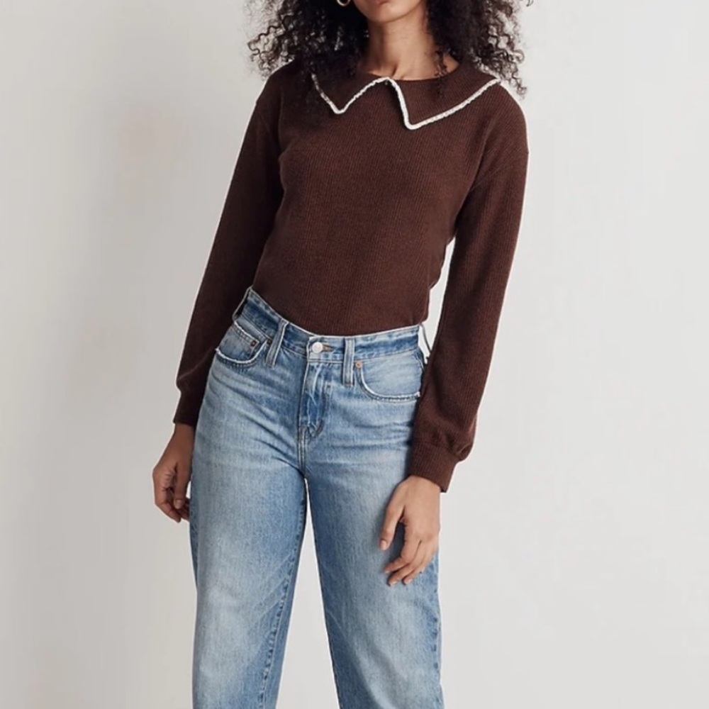 Madewell Ruffle-Collared Long-Sleeve Top Size XL Brown Women’s Sweater Fall